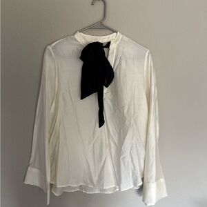 H&M White Top with Black Bow Detail